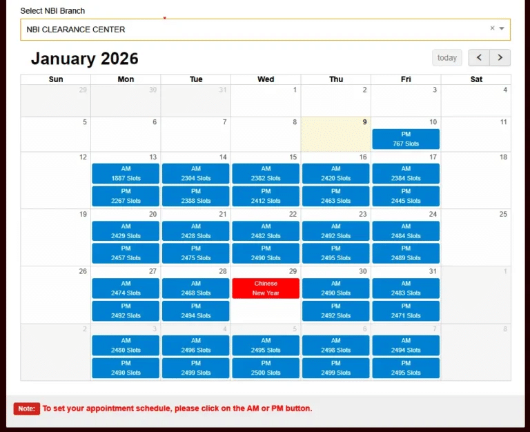 NBI Reservation Schedule 2026